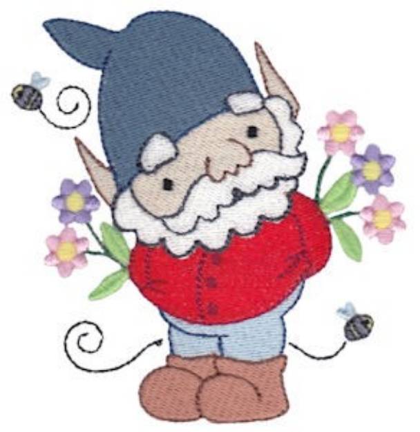 Picture of Garden Gnome & Flowers Machine Embroidery Design