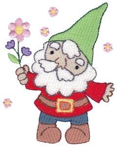 Picture of Garden Gnome & Flowers Machine Embroidery Design