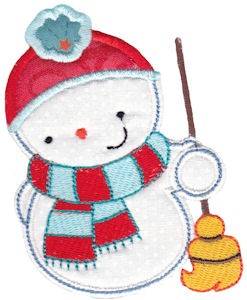 Picture of Snowman & Broom Applique Machine Embroidery Design