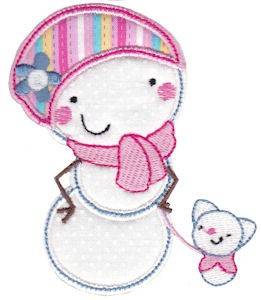 Picture of Snow Woman & Puppy Applique Machine Embroidery Design