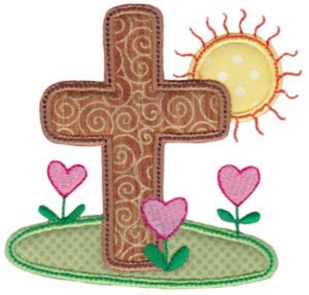 Picture of Spring Love Hearts Cross Applique Machine Embroidery Design