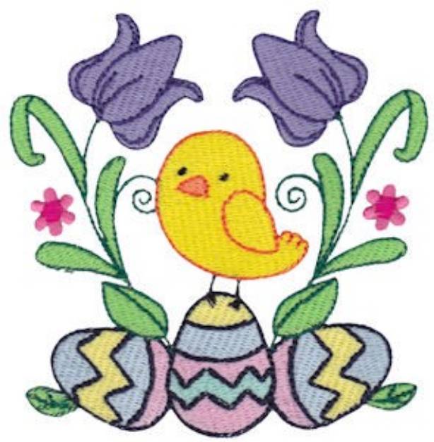 Picture of Easter Chick & Flowers Machine Embroidery Design