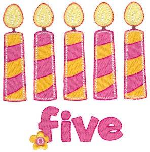 Picture of Birthday Girl Five Candles Machine Embroidery Design