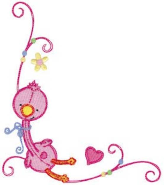 Picture of Baby Doll Flamingo Corner Machine Embroidery Design