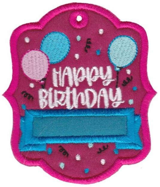 Picture of Happy Birthday Gift Tag Applique Machine Embroidery Design