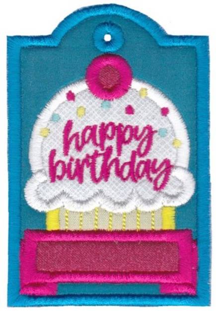 Picture of Happy Birthday Cupcake Gift Tag Applique Machine Embroidery Design