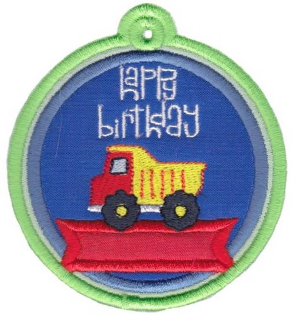 Picture of Happy Birthday Truck Gift Tag Applique Machine Embroidery Design