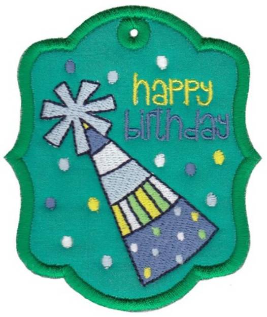 Picture of Birthday Hat Gift Tag Applique Machine Embroidery Design