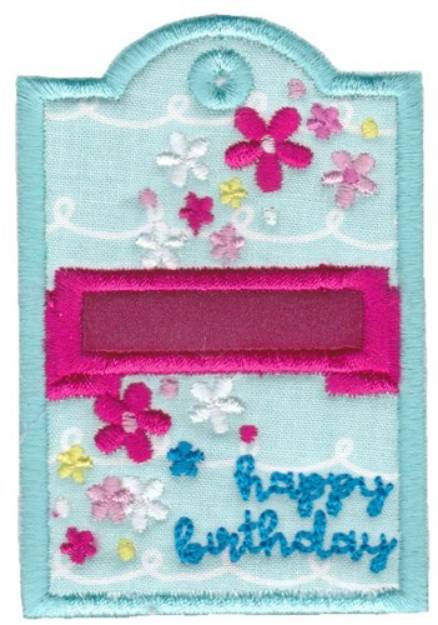 Picture of Floral Happy Birthday Gift Tag Applique Machine Embroidery Design