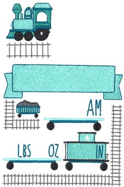 Picture of Train Birth Announcement AM Machine Embroidery Design