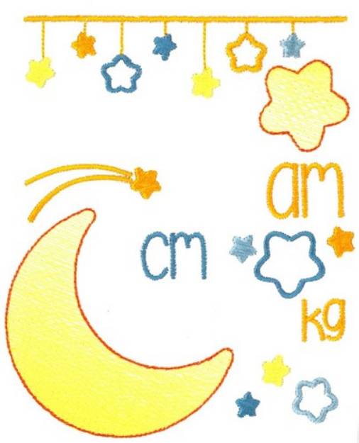 Picture of Moon Birth Announcement Metric AM Machine Embroidery Design