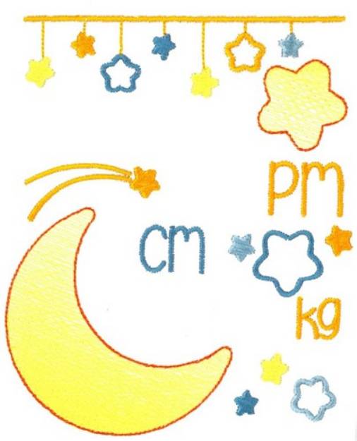 Picture of Moon Birth Announcement Metric PM Machine Embroidery Design