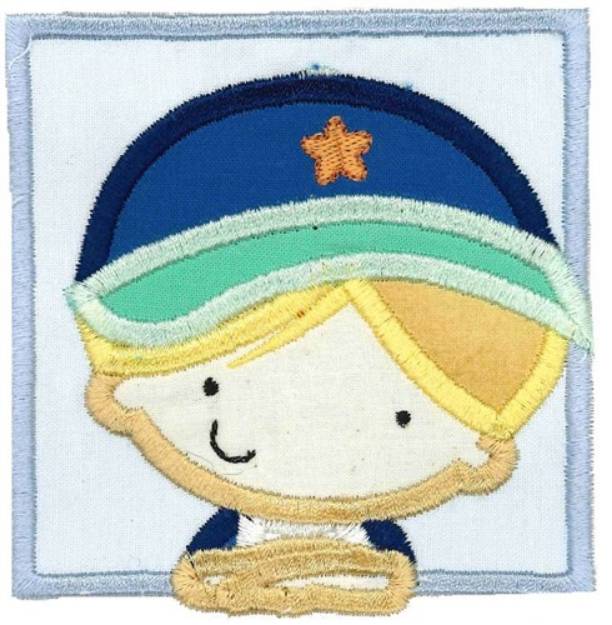Picture of Boy Wearing Cap Applique Machine Embroidery Design