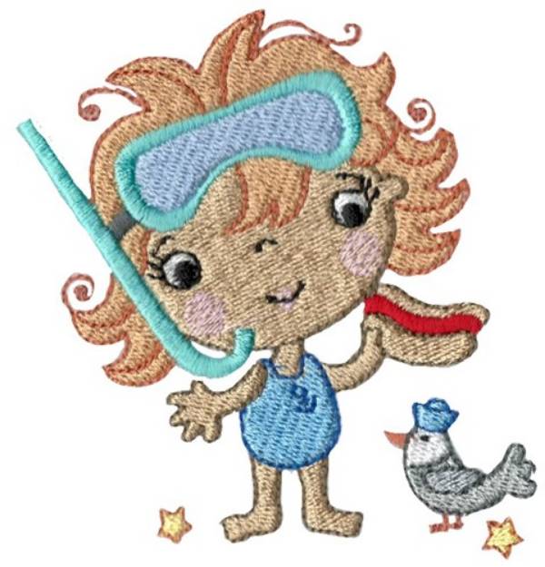 Picture of Girl In  Snorkel Machine Embroidery Design