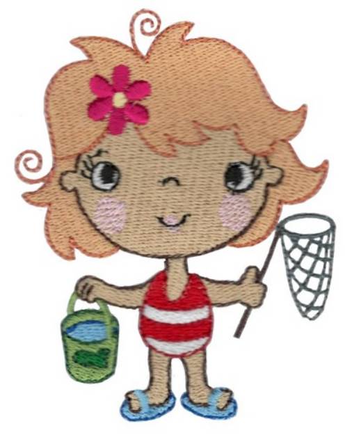 Picture of Girl With Fishing Net Machine Embroidery Design