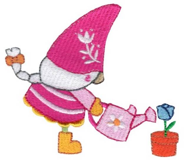 Picture of Gnome Watering A Tulip Machine Embroidery Design