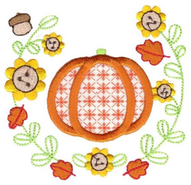 Picture of Fall Pumpkin & Laurel Applique Machine Embroidery Design