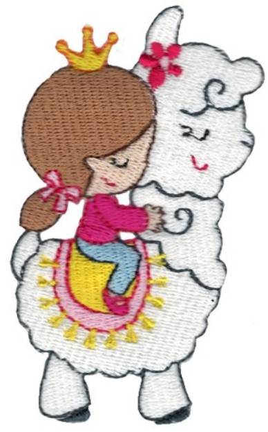 Picture of Girl Riding A Llama Machine Embroidery Design