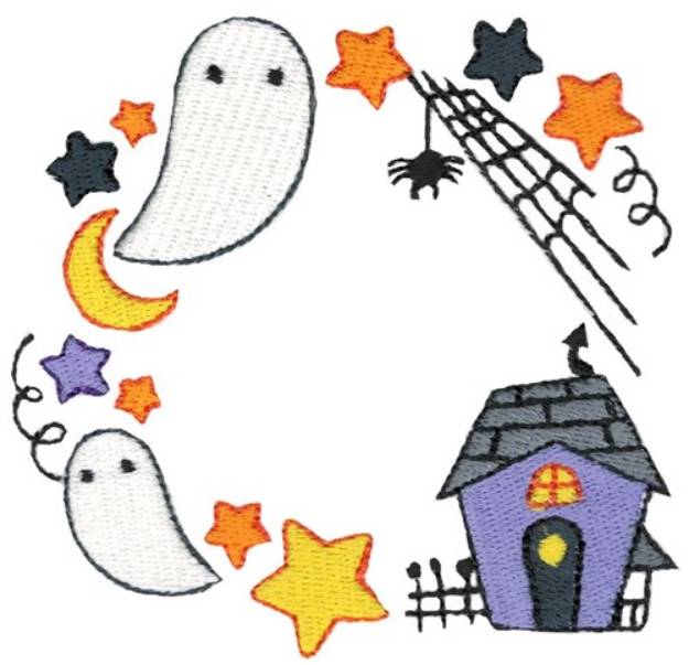 Picture of Haunted House Monogram Frame Machine Embroidery Design