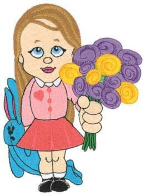 Picture of Girl & Flowers Machine Embroidery Design