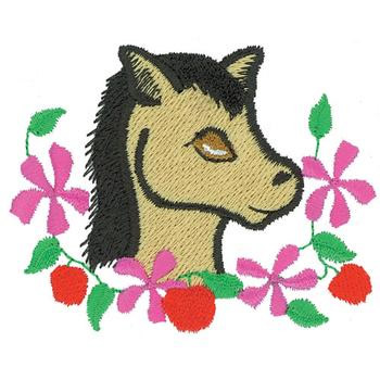 Pony in Flowers Machine Embroidery Design