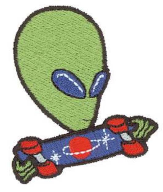 Picture of Alien Skateboarder Machine Embroidery Design