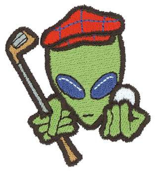 Alien Golfer Machine Embroidery Design