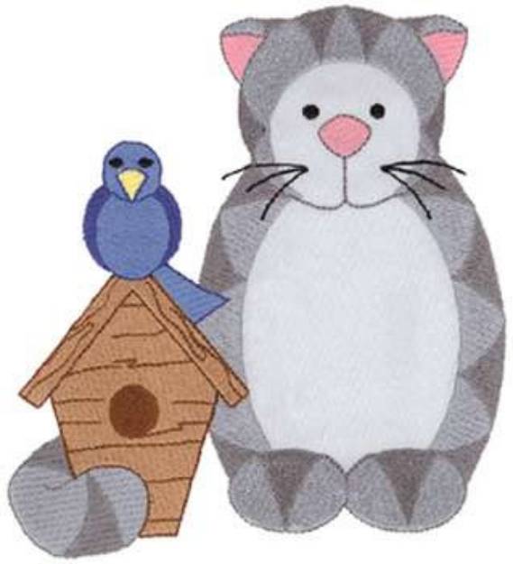Picture of Cat & Bird Applique Machine Embroidery Design