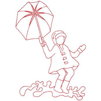 Kid In The Rain Machine Embroidery Design