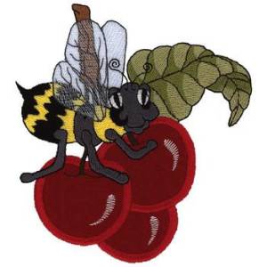 Picture of Cherries & Bee Applique Machine Embroidery Design