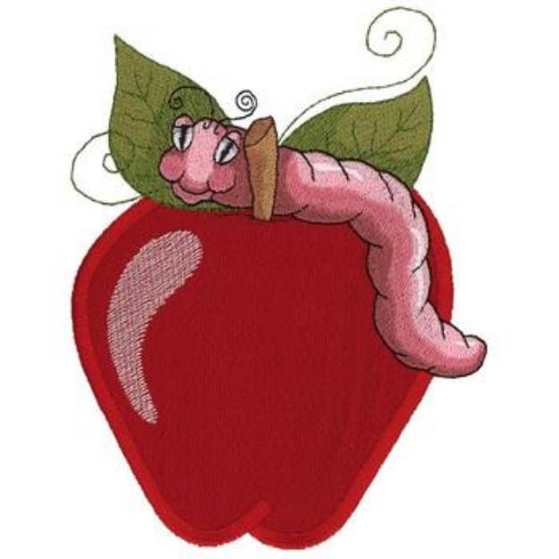Picture of Apple & Worm Applique Machine Embroidery Design