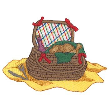 Picnic Basket W/ Chicken Machine Embroidery Design
