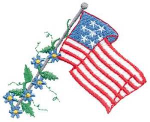 Picture of Usa Flag W/flowers Machine Embroidery Design