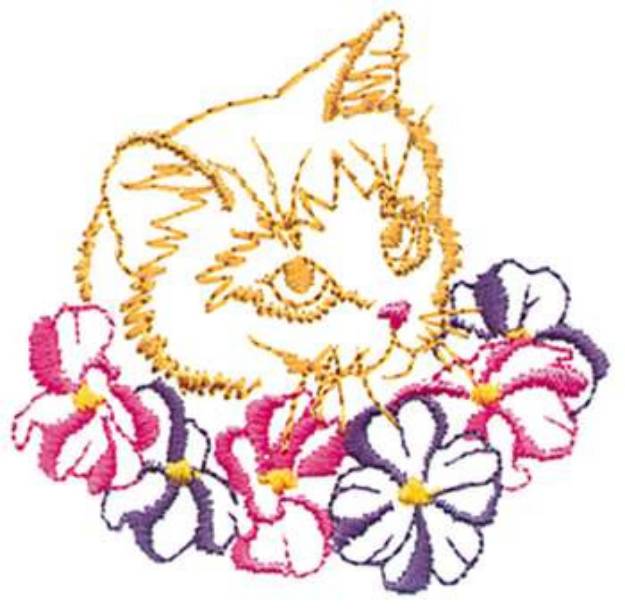 Picture of Kitten With Dogwood Machine Embroidery Design