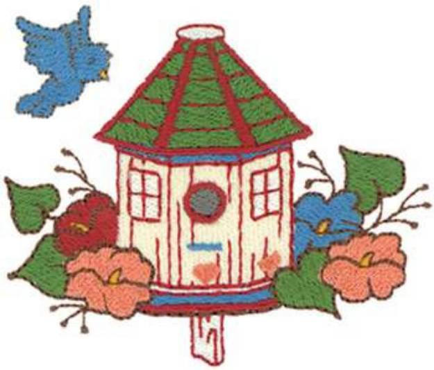Picture of Floral Birdhouse Machine Embroidery Design