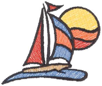 Sailboat With Sun Machine Embroidery Design
