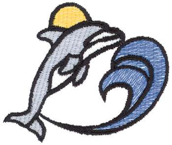 Dolphin On Waves Machine Embroidery Design