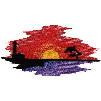 Sunset Dolphins Machine Embroidery Design