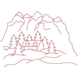 Redwork Mountains Machine Embroidery Design