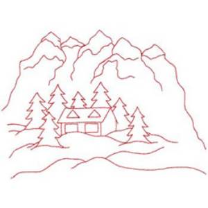Picture of Redwork Mountains Machine Embroidery Design