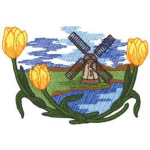 Picture of Windmill And Tulips Machine Embroidery Design