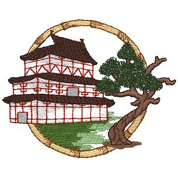 Pagoda With Bonsai Machine Embroidery Design