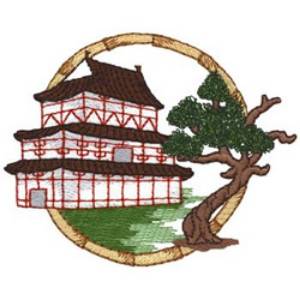 Picture of Pagoda With Bonsai Machine Embroidery Design
