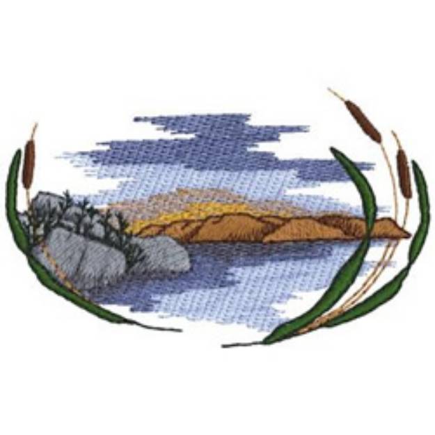 Picture of Lake With Cattails Machine Embroidery Design