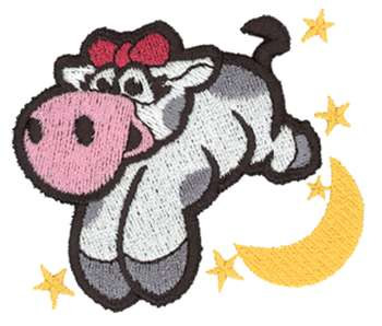 3D Cow Over Moon Machine Embroidery Design