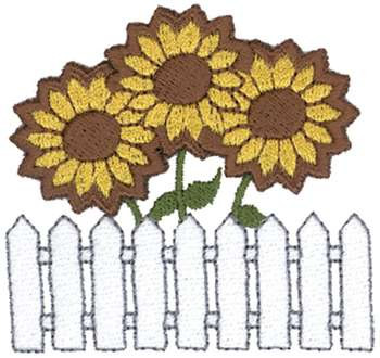 3D Sunflowers & Fence Machine Embroidery Design