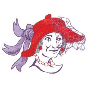 Picture of Red Hat Ladies Head Machine Embroidery Design