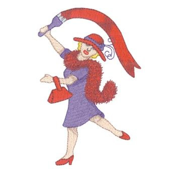 Lady Painting Red Machine Embroidery Design
