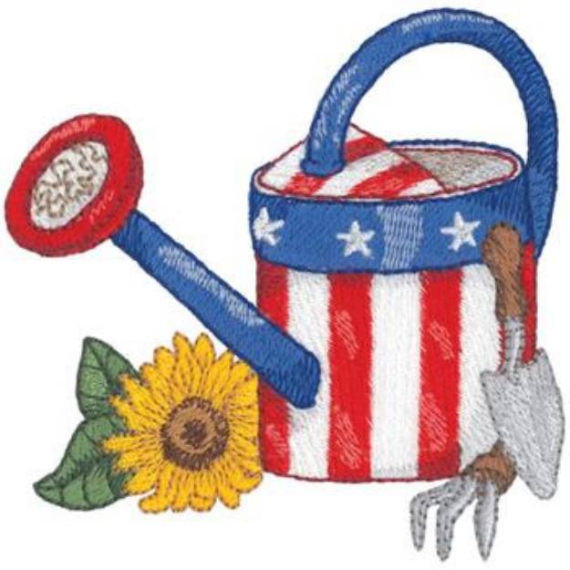 Picture of Patriotic Watering Can Machine Embroidery Design