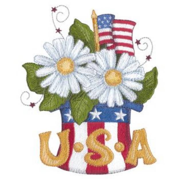 Picture of Flowers & USA Hat Machine Embroidery Design